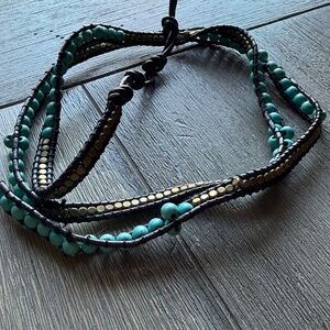 Turquoise Beaded Leather Wrap Bracelet Boho Chan Luu Style